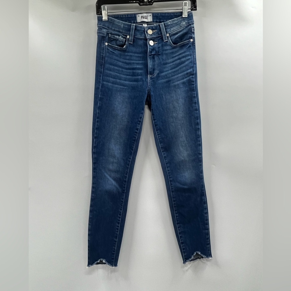 Paige Jeans Womens 25 Blue Medium Wash High Rise Hoxton Ankle Skinny Raw Hem